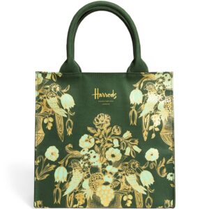 HARRODS GREEN FLORAL SMALL TOTE