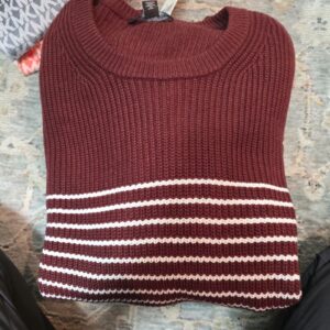 (INTERNAL USE ONLY) LD MAY 4 (CLEARANCE) MK KNITWEAR SHIRT MAROON STRIPES WHITE