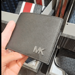 (INTERNAL USE ONLY) LD NOV 17 MK BIFOLD WALLET ‘MK’ SILVER LOGO W CARD SLOT BLACK