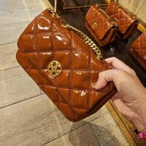 (INTERNAL USE ONLY) LD DEC 14 TB WILLA FLAP SM SHINY QUILTED ORANGE/BROWN