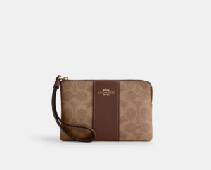 (INTERNAL USE ONLY) LL FEB COACH SM ZIP WRISTLET SIGN BROWN TAN